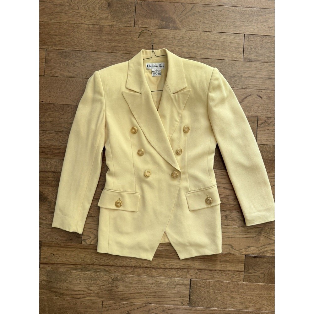 CHRISTIAN DIOR Vintage 90s Blazer Women’s Yellow Gold Button Double Breasted - Picture 6 of 16